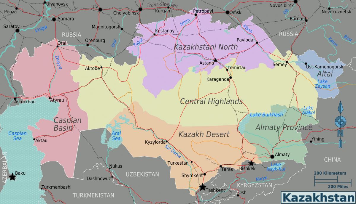 kartes Kazahstānas reģionos